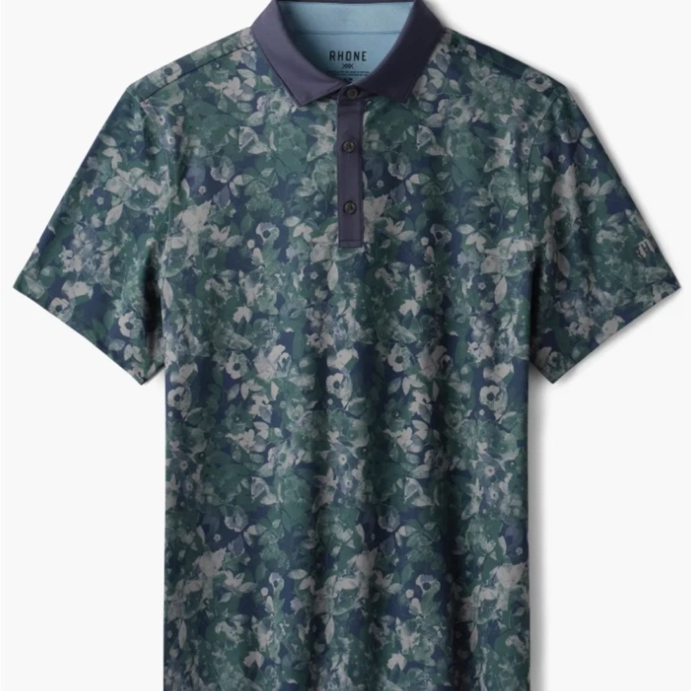 Rhone Jungle Green Floral Camo Performance Golf Polo Size Medium $108